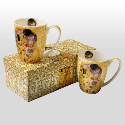 Duo de mugs Gustav Klimt : Le baiser (sur fond d'Arbre de vie)