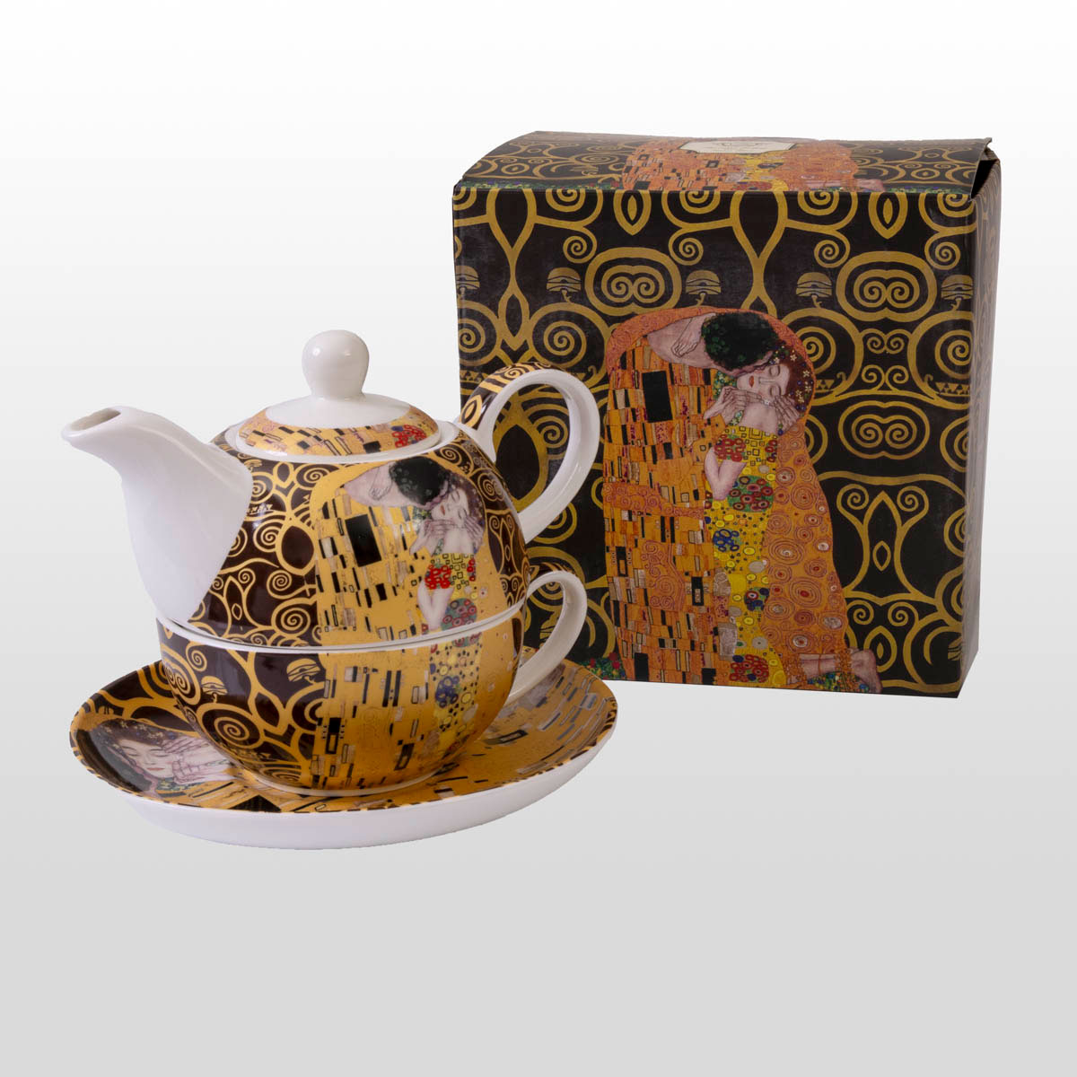 Duo théière et tasse Gustav Klimt : Le baiser (brown), détail 1