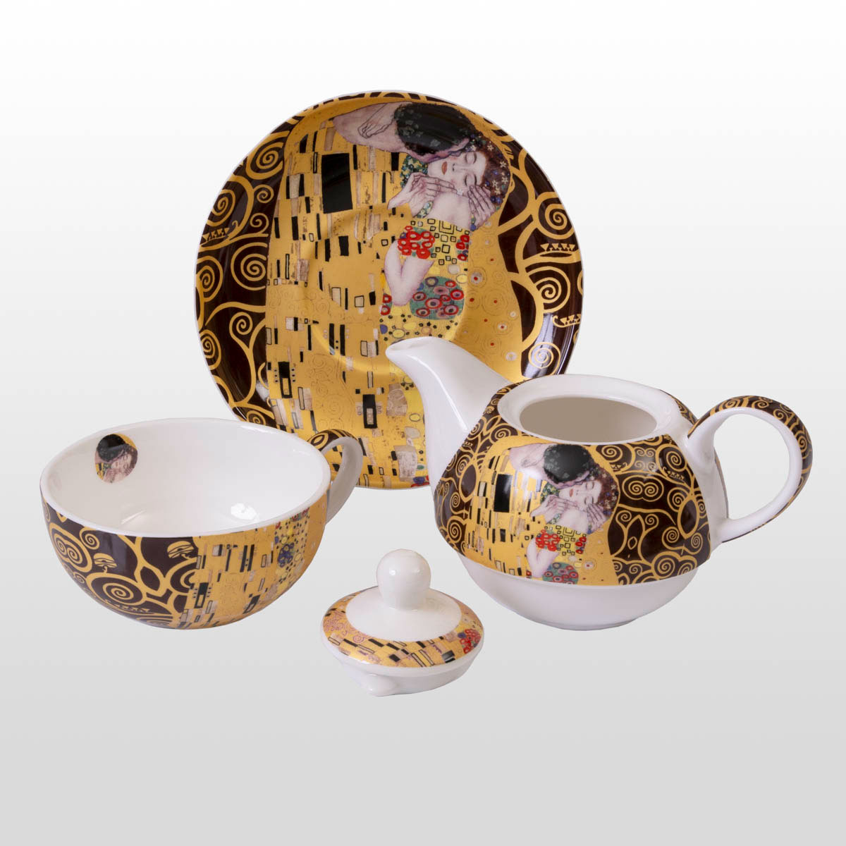 Duo théière et tasse Gustav Klimt : Le baiser (brown), détail 2