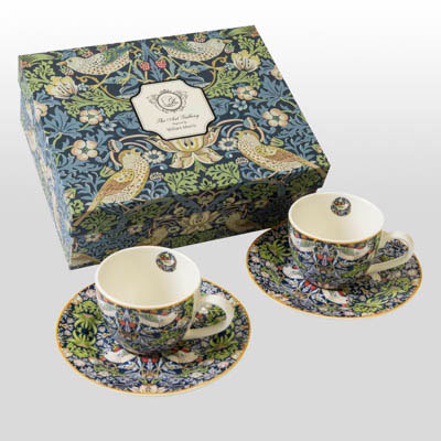 William Morris set of 2 espresso cups and saucers : Strawberry Thief Blue