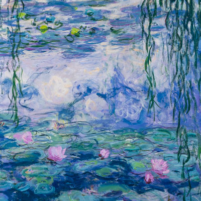 Póster Claude Monet - Nenúfares, sauces y reflejos de las nubes (1916-1919)