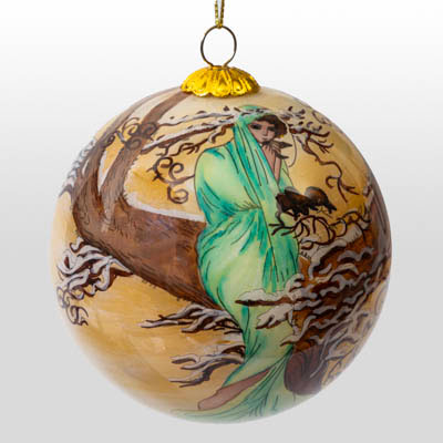 Alphonse Mucha glass Christmas Bauble: Winter