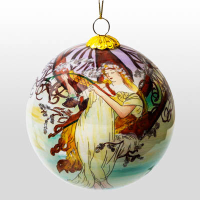 Alphonse Mucha glass Christmas Bauble: Spring