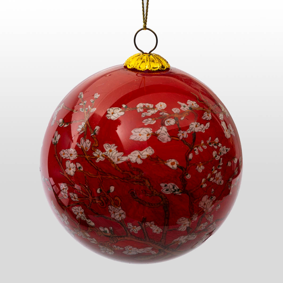 Boule de Noël en verre Van Gogh : Branche d'amandier (rouge) (détail 1)