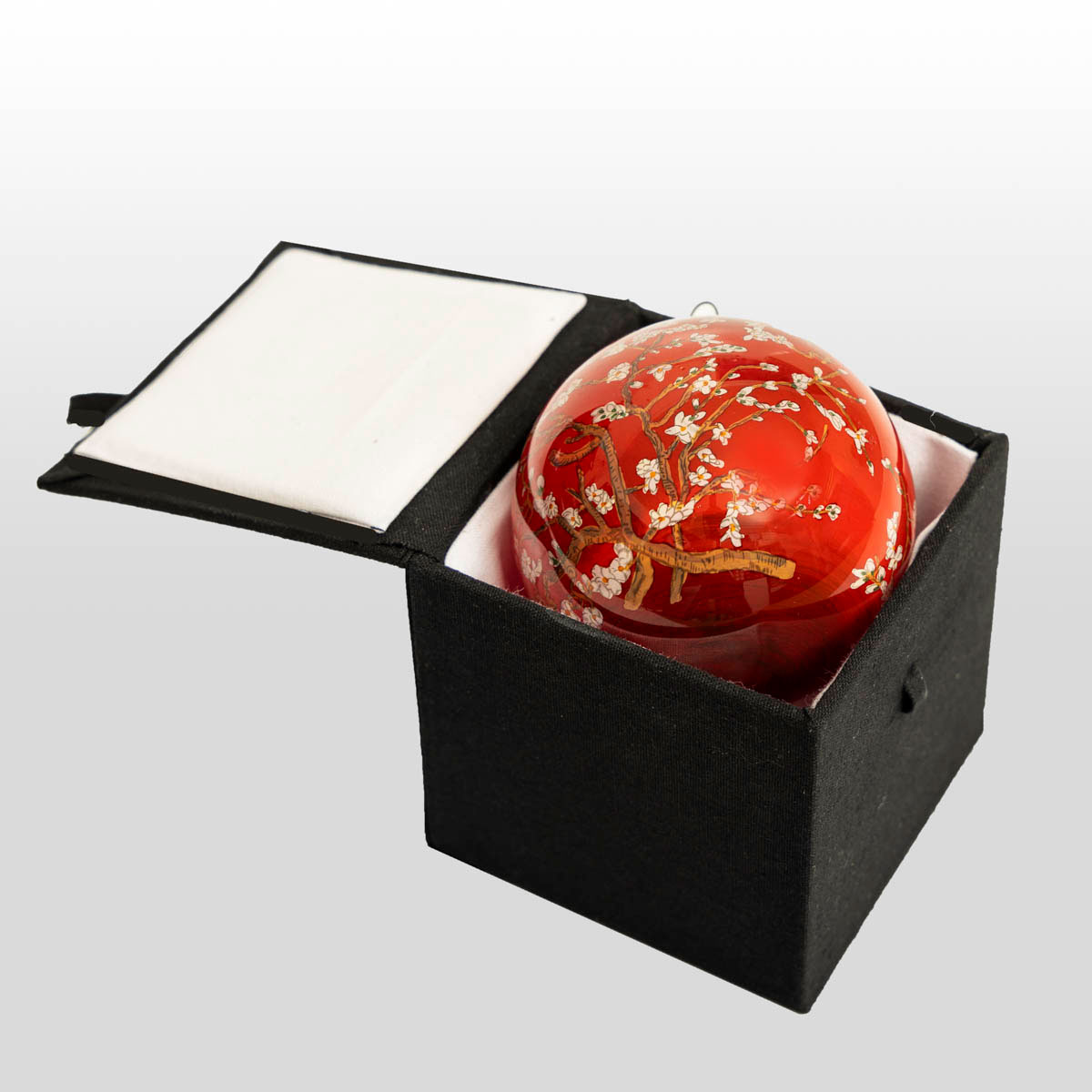 Boule de Noël en verre Van Gogh : Branche d'amandier (rouge) (boîte)