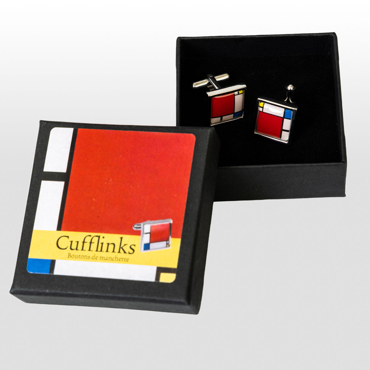 Piet Mondrian cufflinks: Composition II, in red, blue, and yellow (1930)