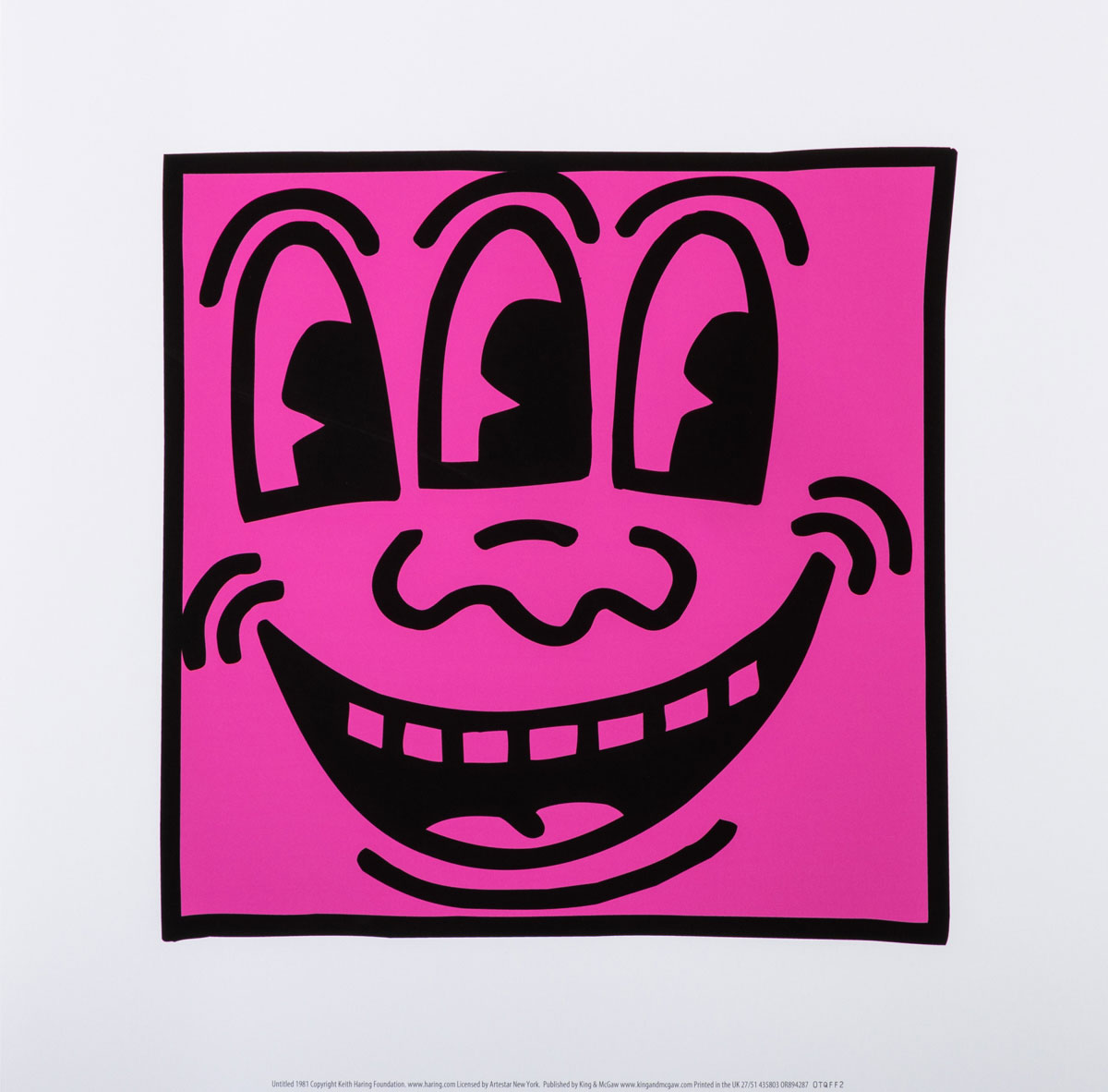 Lámina Keith Haring - Tres Ojos, Una Sonrisa sobre Fondo Rosa (1981) - Lámina